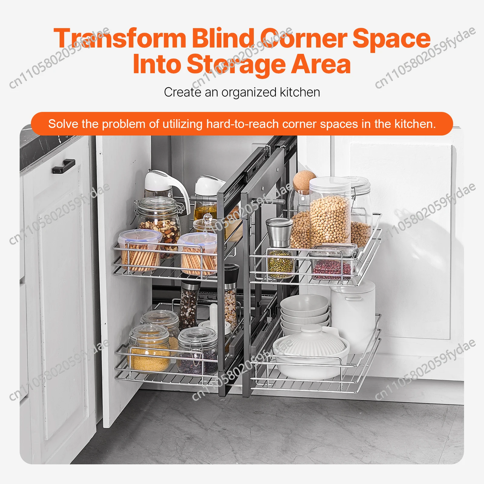 Opening Blind Corner Pull Out Organizer 4 Shelf Kitchen Cabinet Organizer Slide Out Storage Organizer Basket