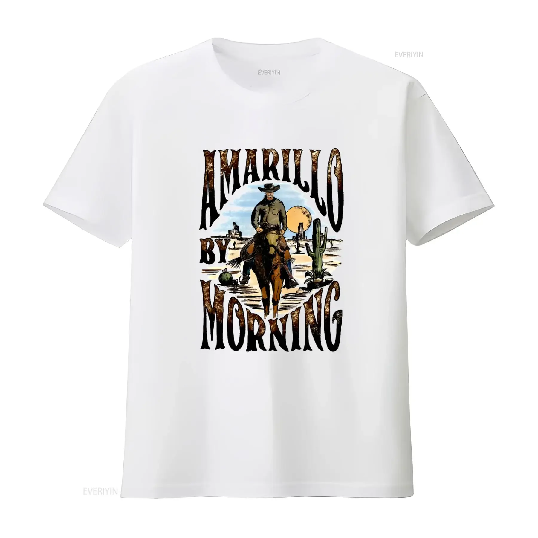 Amarillo By Morning T Shirt Country Texas Music Western Cowboy Print Men's vintage Washed streetwear Stretched Breathable homme