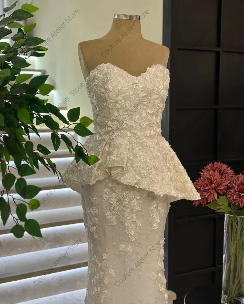 Ivory Lace Flower Sweetheart Illusion Dubai Evening Dresses  Wedding Dresses  فساتين سهرة 2025 Formal Dress Customized