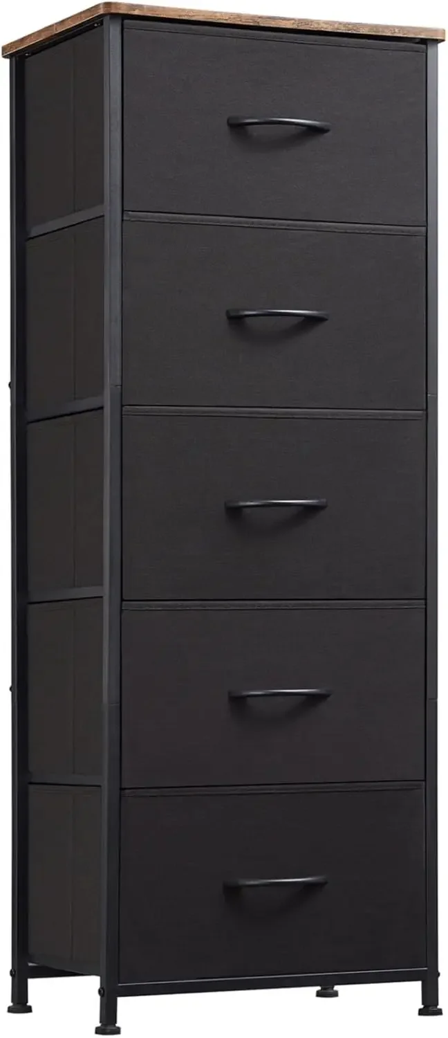 Tall Dresser for Bedroom with 5 Drawers, Storage Chest of Drawers with Removable Fabric Bins for Closet Bedside Nursery L