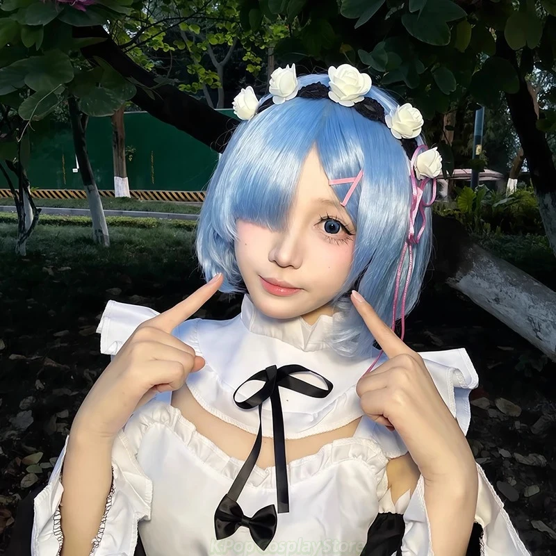 New Anime Re:Life In A Different World From Zero Rem Ram Cosplay Wig Pink Blue Bobo Hair Heat Resistant Synthetic Wigs Halloween