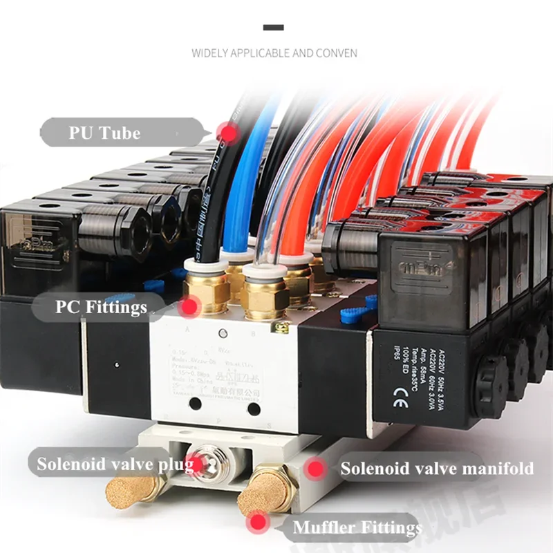 High Quality Solenoid Valve 220V Pneumatic 4V220-08 Air 5 Way 2 Position 1/4&quot Coil Alloy Internal DC 12V DC 24V AC110V