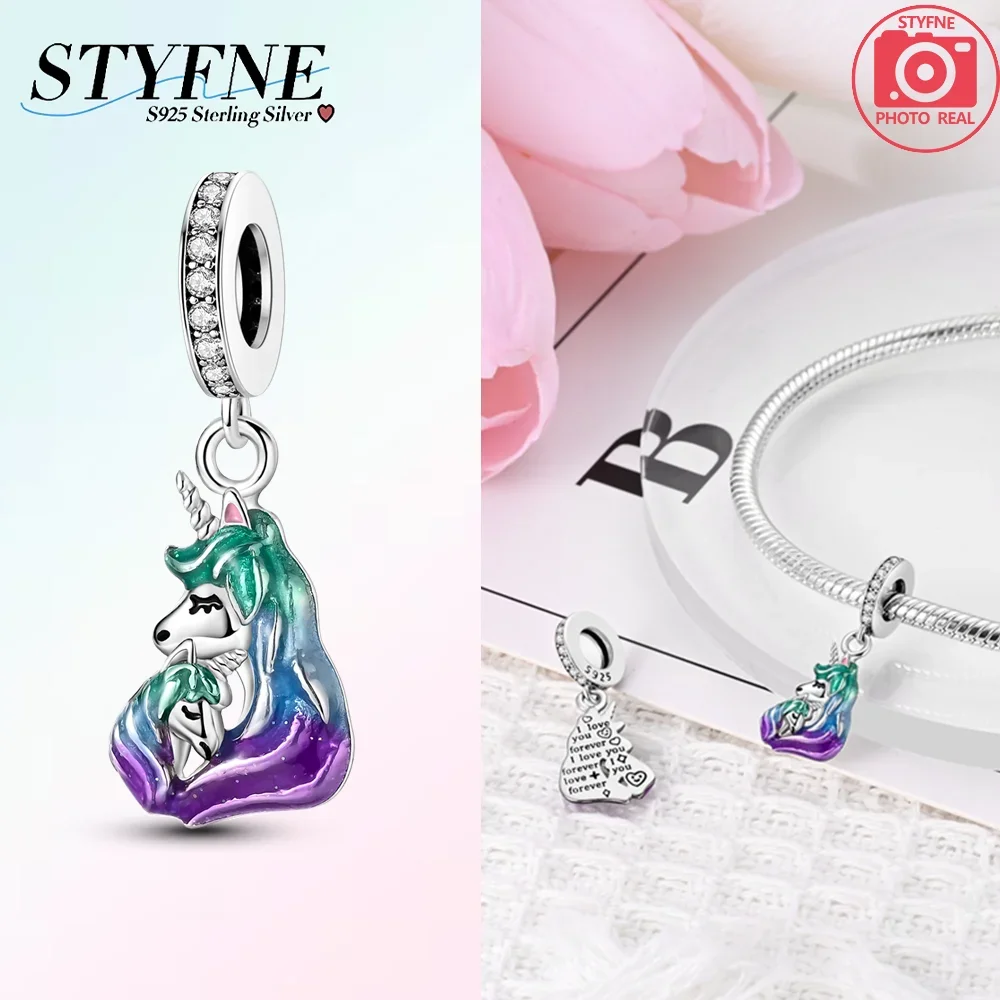 Unicorn Pegasus Rainbow Dangle Silver Plated Charm for Bracelets
