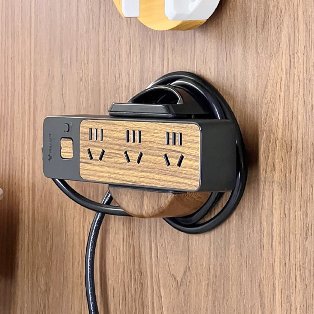 Retro Power Strip Fixation Rack Wall Mounted Socket Organizer Punch Free Cable Management Holder For Home And Office