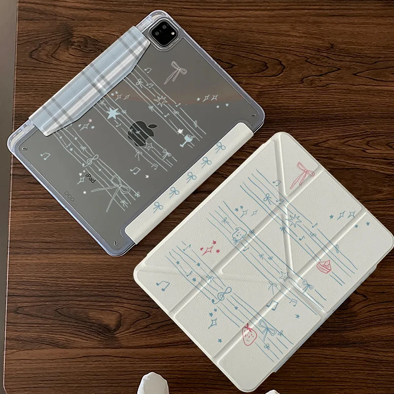 

Ins Piano Line Sheet iPad Case For iPad Pro 11 13in 2025 iPad Pro 12.9in Air7 10th 11th M4/5 Anti-fall Magnetic Buckle Cover