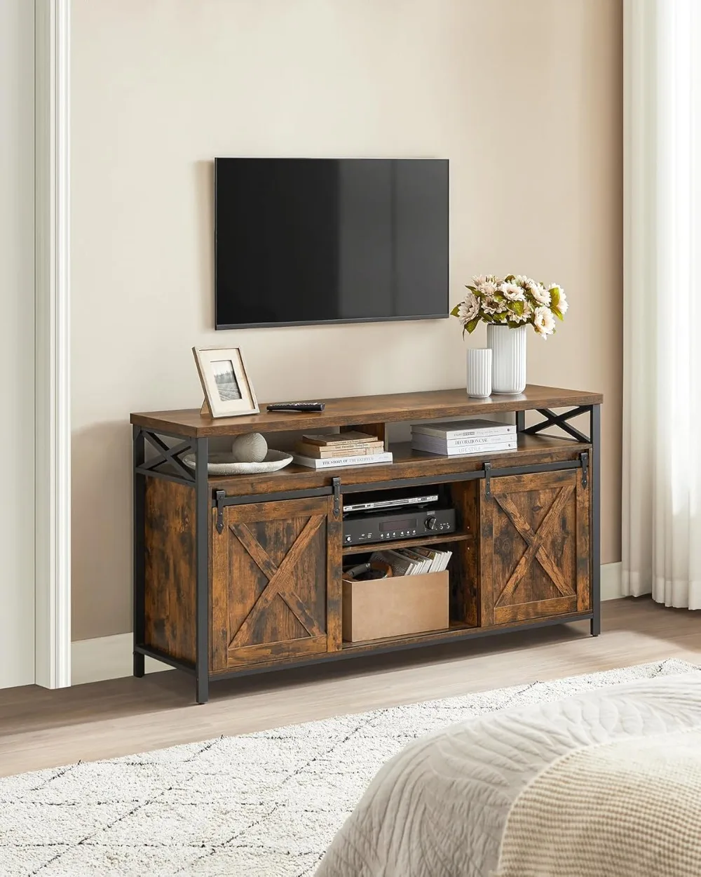 TV Stand for 65 Inch TV, Entertainment Center, TV Table and Console, TV Cabinet with Adjustable Shelves, Industrial Design