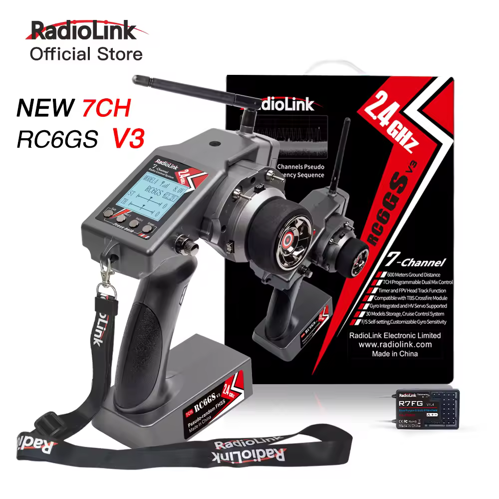 Radiolink-Émetteur Radio à 7 Canaux RC6GS V3 2.4G, avec Récepteur R7FG RC4GS V3 avec R6FG pour Bateau et Voiture RC