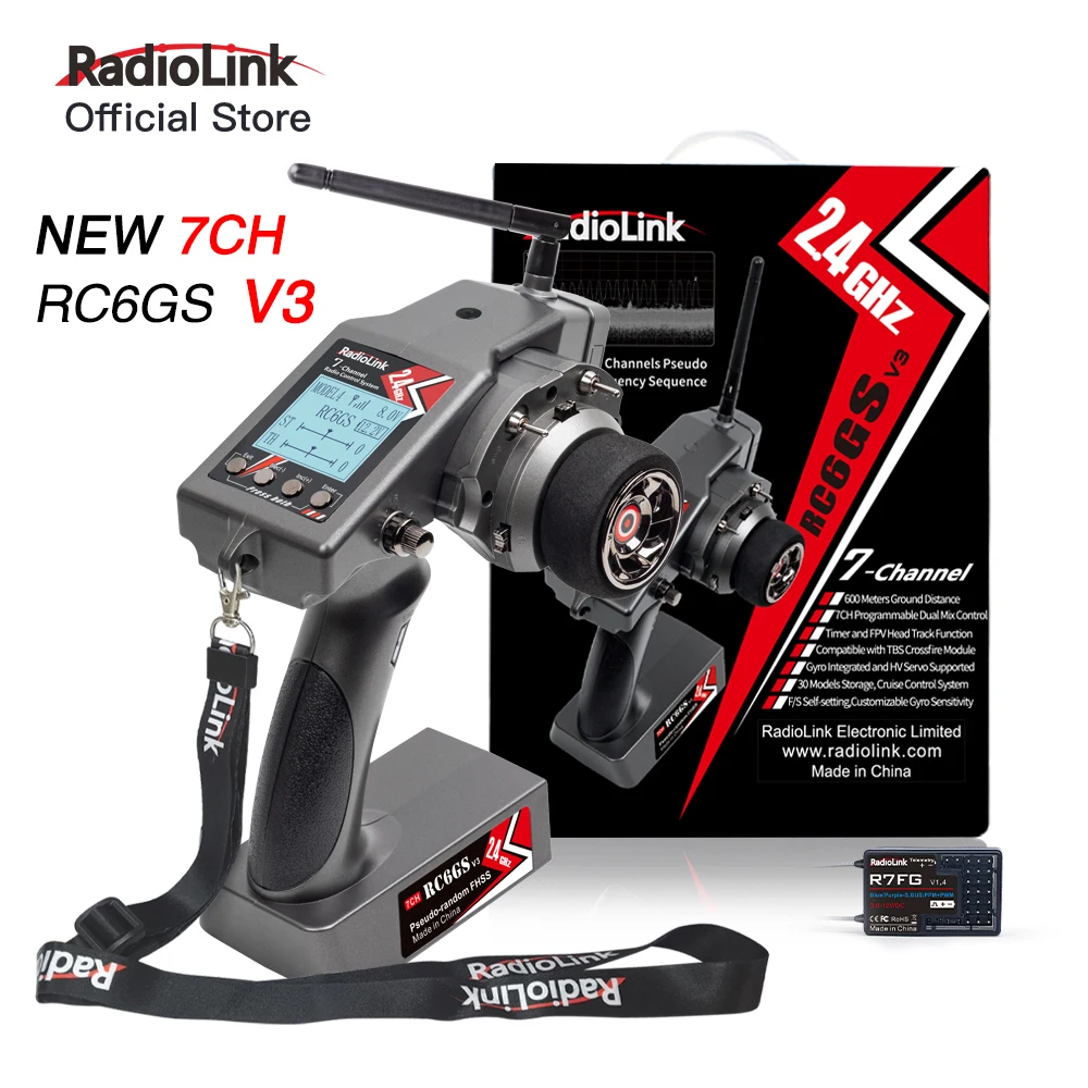 Radiolink RC6GS V3 2.4G 7 Channel Radio Transmitter with R7FG Receiver RC4GS V3 with R6FG for RC Car Boat