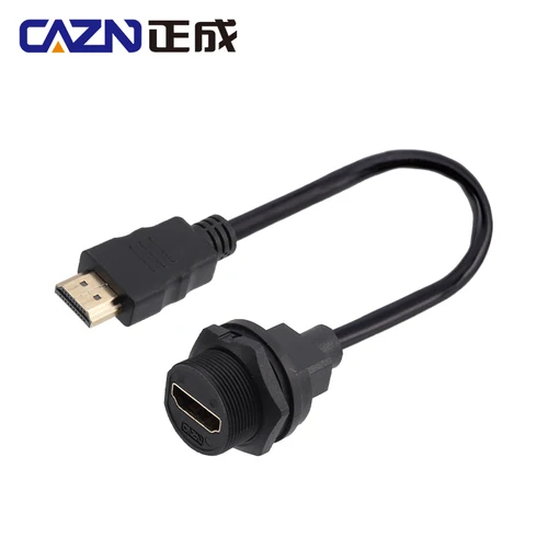 Receptáculo de montaje en Panel trasero hembra a Cable macho recto, Cable roscado, 4K, 60HZ, chapado en oro, HDMI, resistente al agua IP67