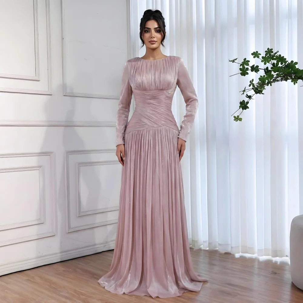 

Customized Elegant Women's Evening Dress Pleat O-Neck A-line Long Dresses Bespoke Occasion Party Gown Grace