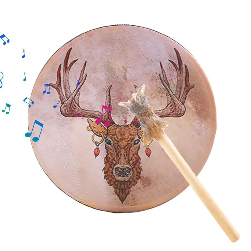 Shaman Drums For Adults 9Inch Deer Head Handcrafted Drum Sound Healer Instrumental Shaman Drum For Spiritual Music Reflection