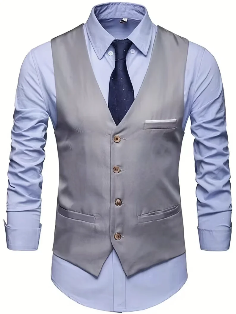 Slim fit solid color fashionable suit vest men's suit