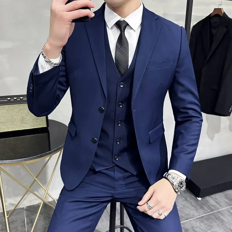 Suit set men's slim fit jacket groom's wedding dress business interview professional formal attire small suit men's