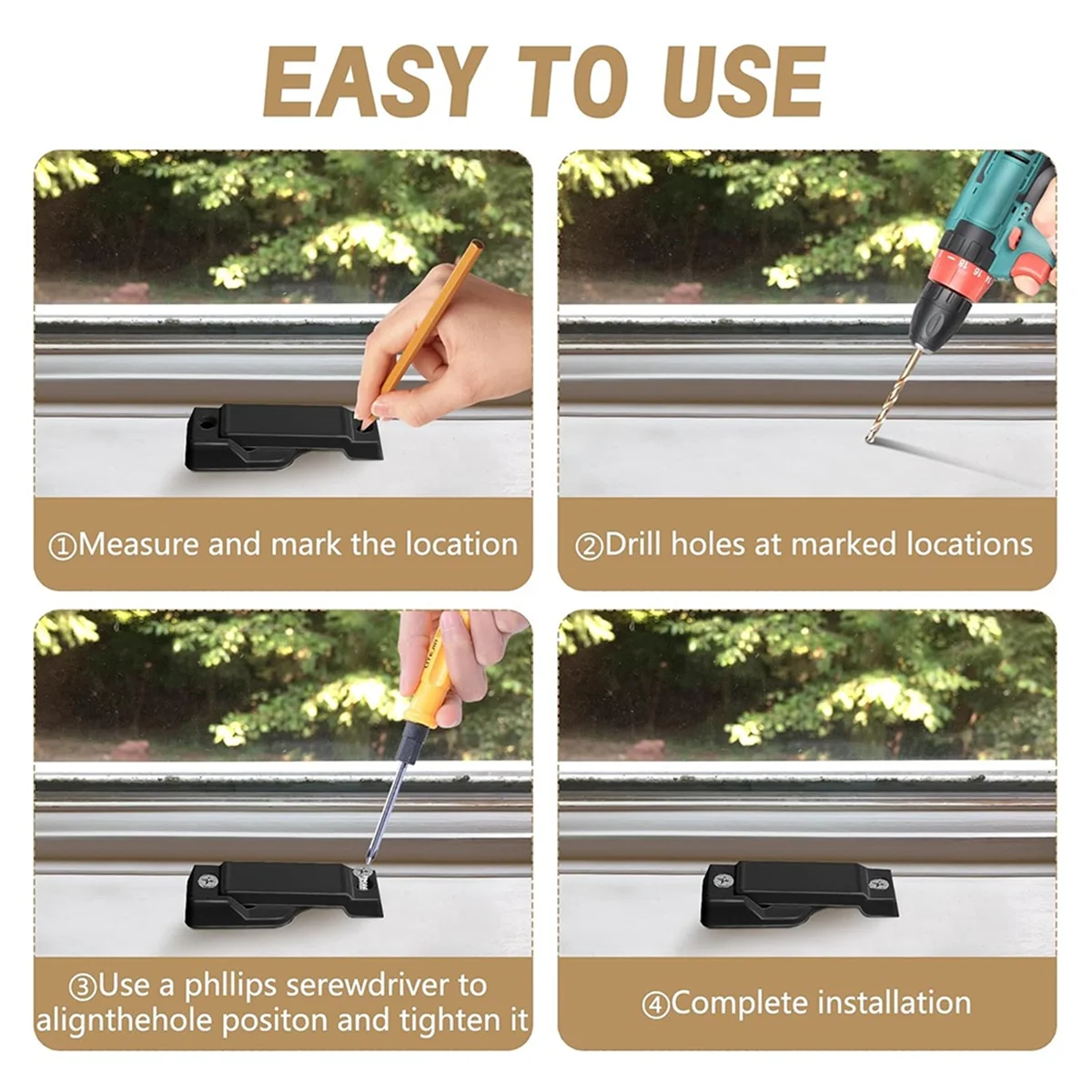 A002 4 Pcs Window Replacement Sash Lock-2-1/4 Inch Mounting Hole Centers Sash Lock,Black Sash Lock