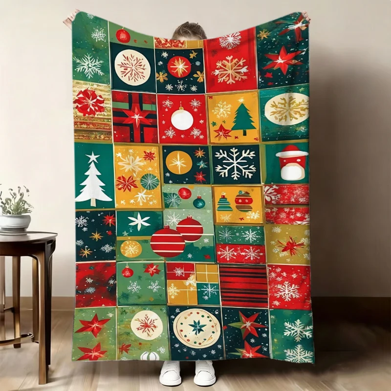 Cartoon Snowflake Holly Print Throw Blanket Sunroom Family Den Soft Blanket Guest Quarters Living Room Christmas Presents