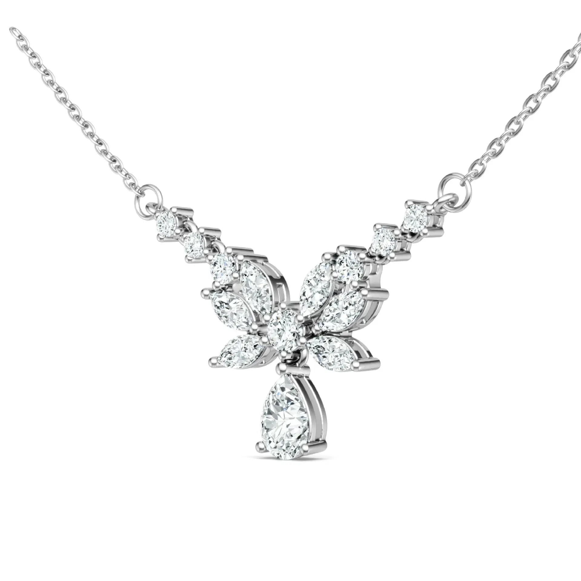 

S925 Rhodium Plated Silver 4CT D Color Teardrop Moissanite Butterfly Pendant Necklace for Women, Exquisite Jewelry