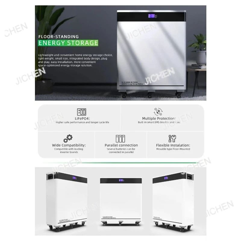 2024 30KW Deep Cycles 600AH Moveable Floor Mounted LiFePO4 51.2V Lithium Ion Battery Pack Home Energy Storage