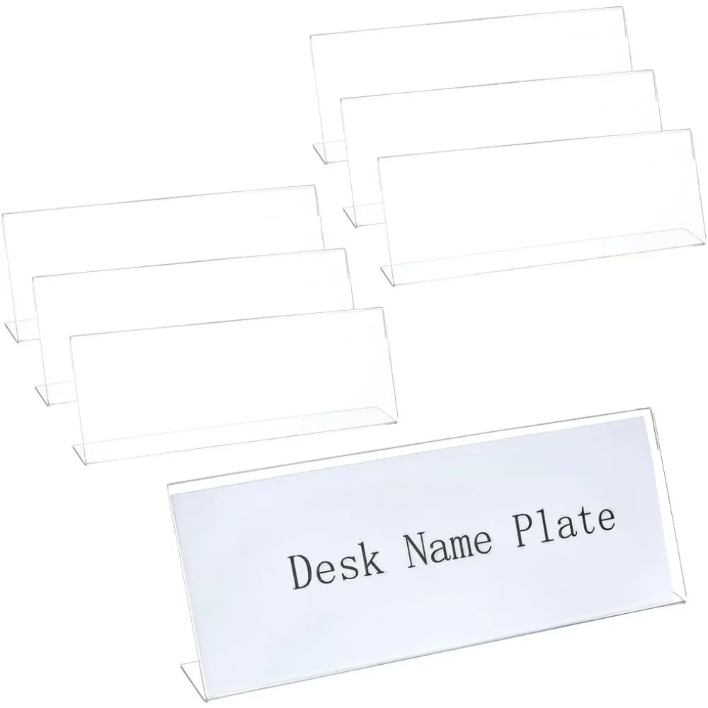 6PCS Acrylic Office Name Plates with Protective Film 2x11x4inch L Shape Clear Desk Sign Holder for Office School Wedding