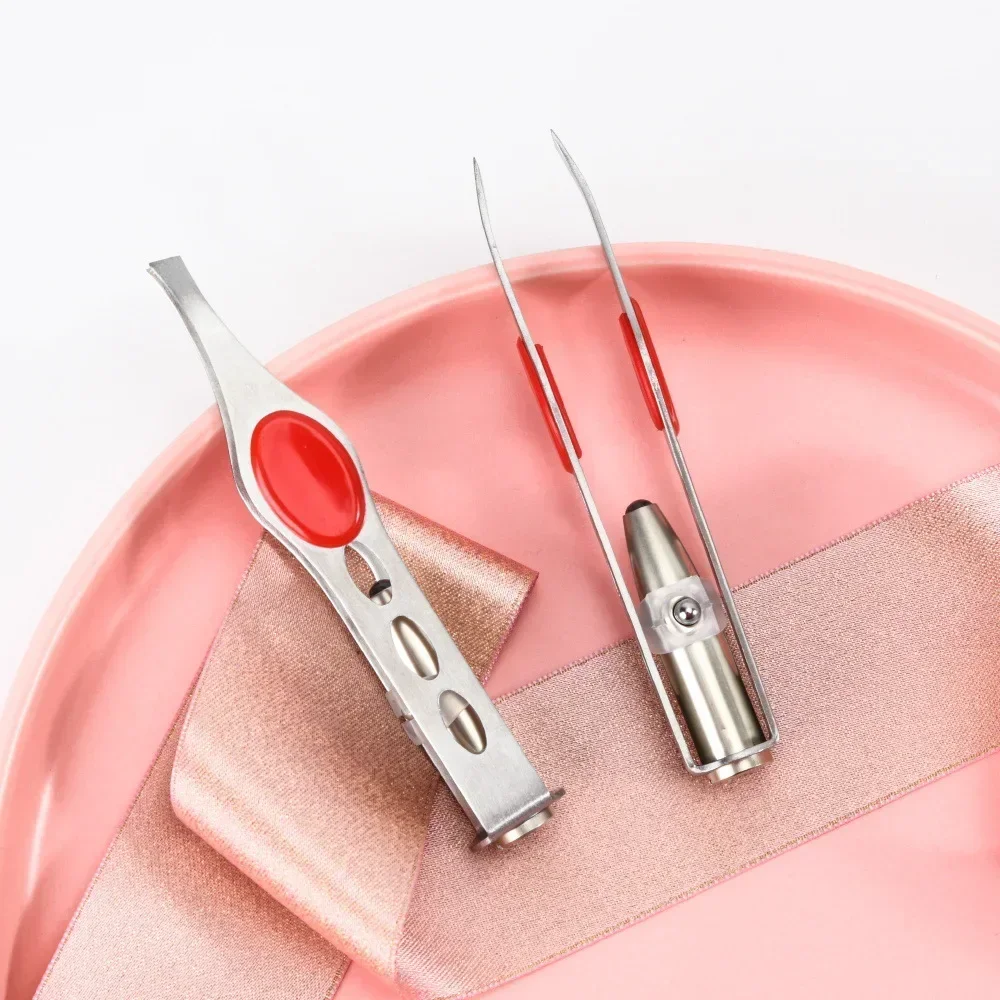 أدوات تجميل مكياج صغيرة خفيفة وحساسة لإزالة الشعر مع مشبك مصباح LED وملاقط الحاجب