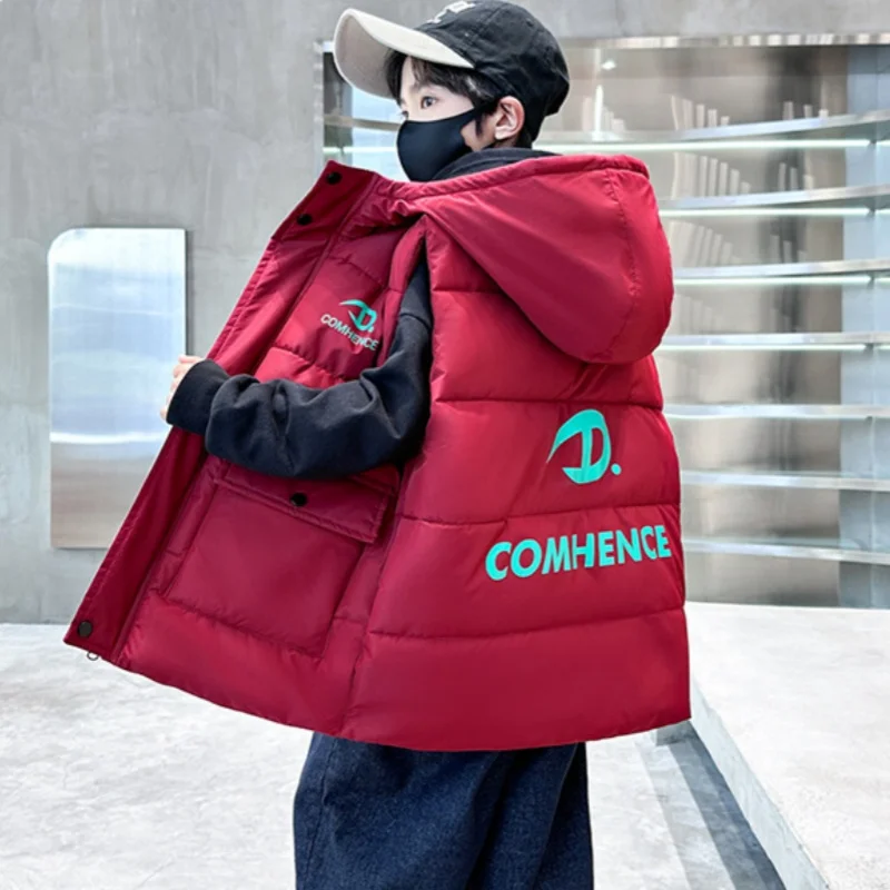 남아용 겨울 후드 면 따뜻한 조끼 재킷, 2024 10 대 야외복, 캐주얼 스포츠, 크리스마스 선물