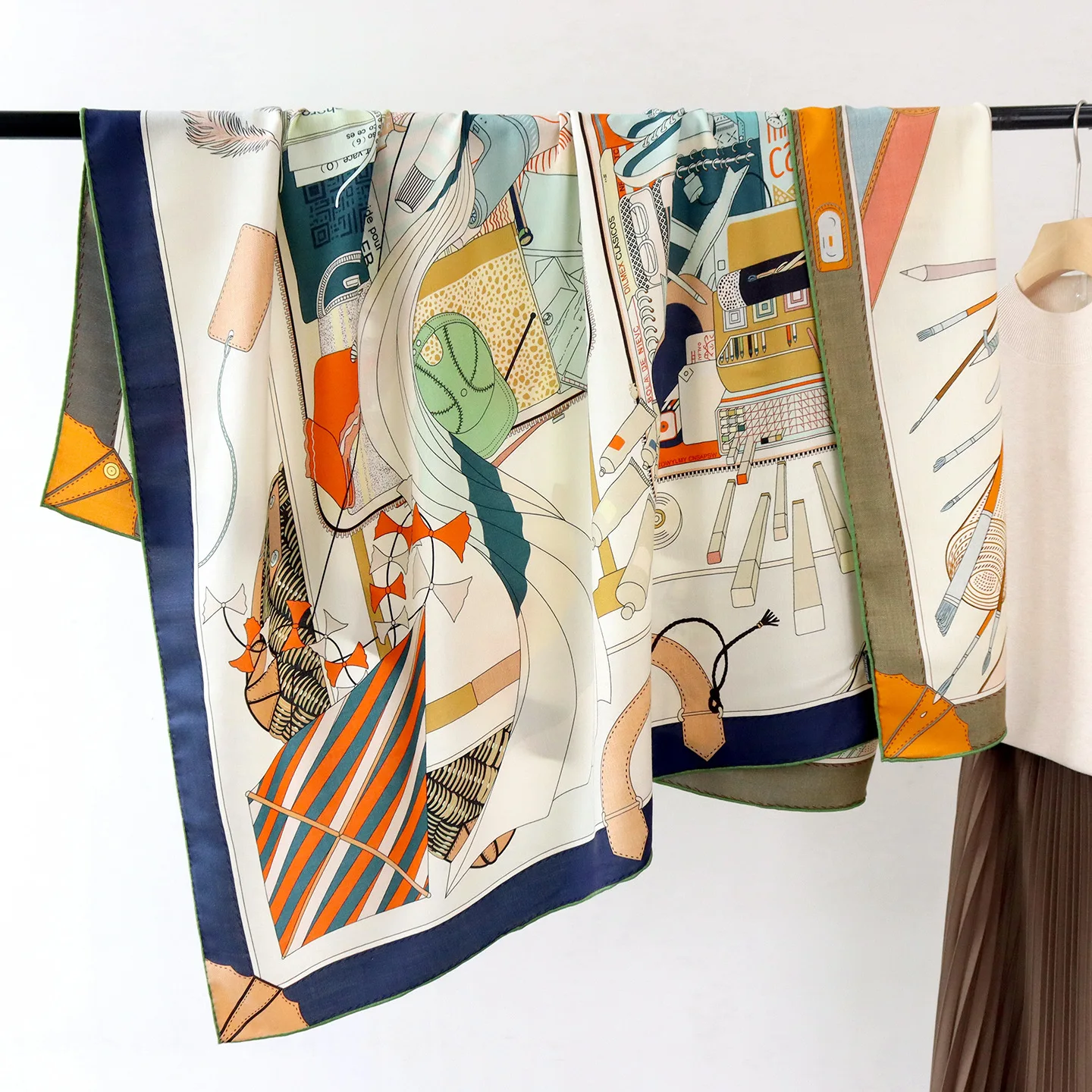 Double Faced Large Scarf 135CM Shawls Winter Silk Wool Scarfs Hand-rolled Edge Scarves Square Bandanas Christmas Valentine's Day