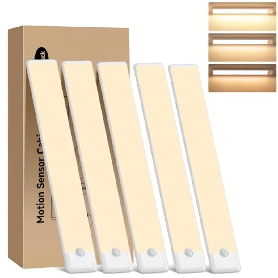 

Motion Sensor Under Cabet Lights, Magnetic Rechargeable Under Counter Closet Light, Wireless Night Light Bar Stick-On, 5-Pack,