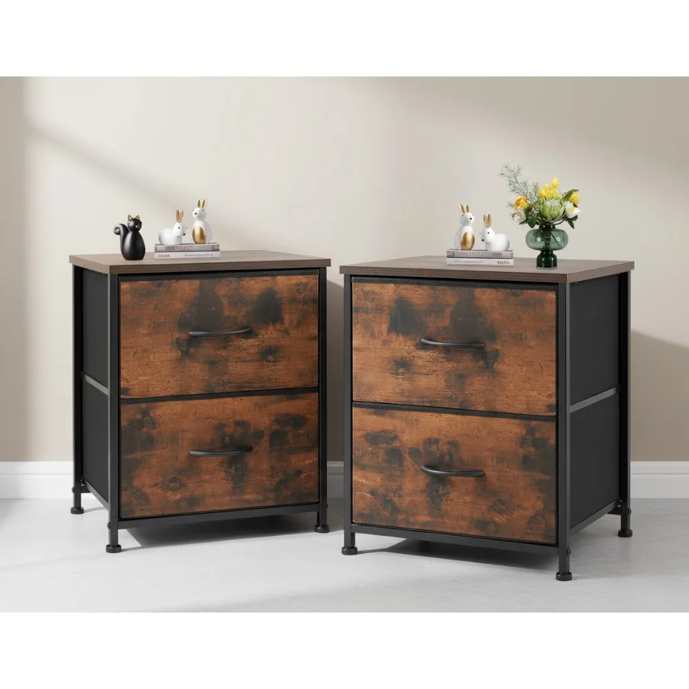 

2-Piece Nightstand Set with Storage Drawers, 20" Height Small Bedside Table, Wood Top Fabric Cabinet for Bedroom Dorm