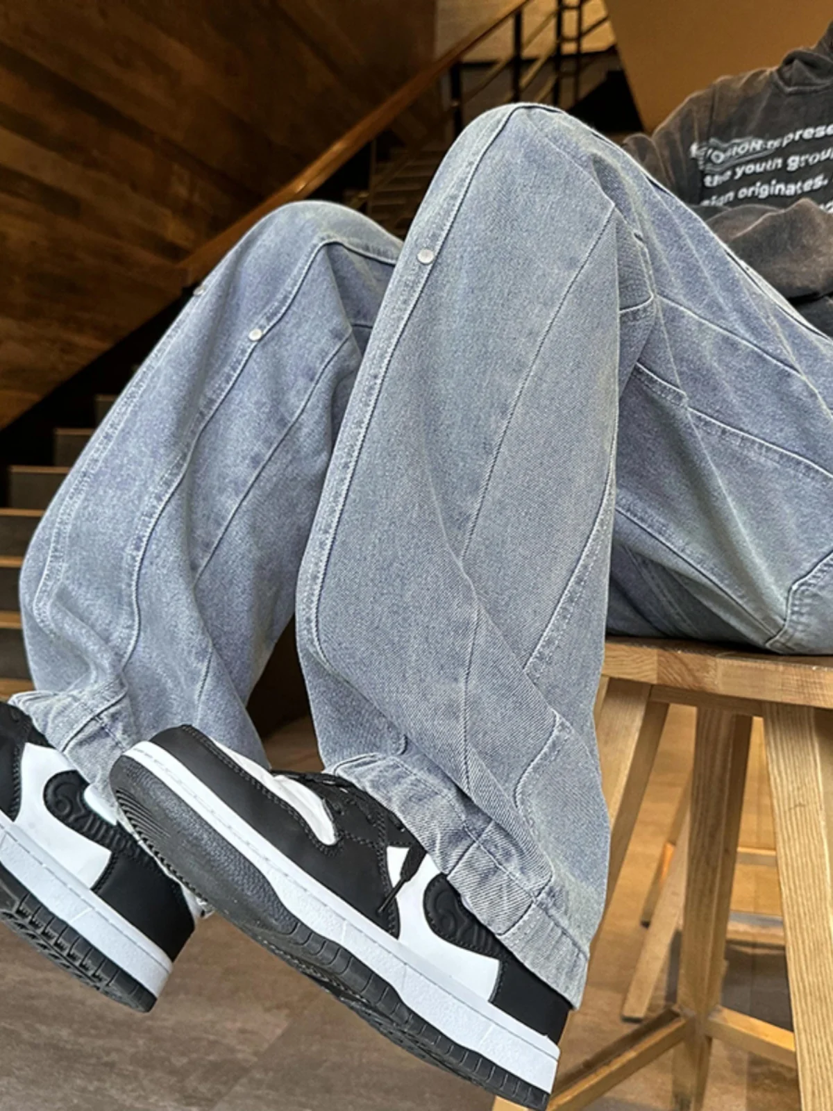 

Retro American Denim Jeans Men's Autumn Hiphop Waed Loose Wide Leg Casual Pants Trendy Brand Youthful Straight Cut Trousers