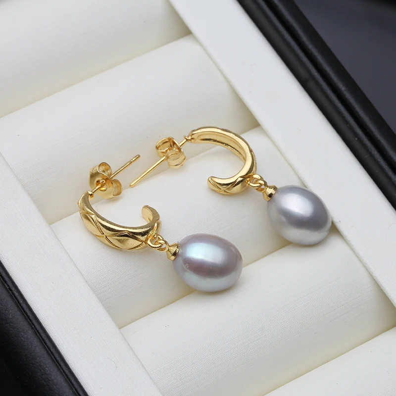 Wedding Natural Freshwater Pearl Stud Earrings,Gold Plated Black Pearl Earrings Bridesmaid Wife Birthday Gift - view 5