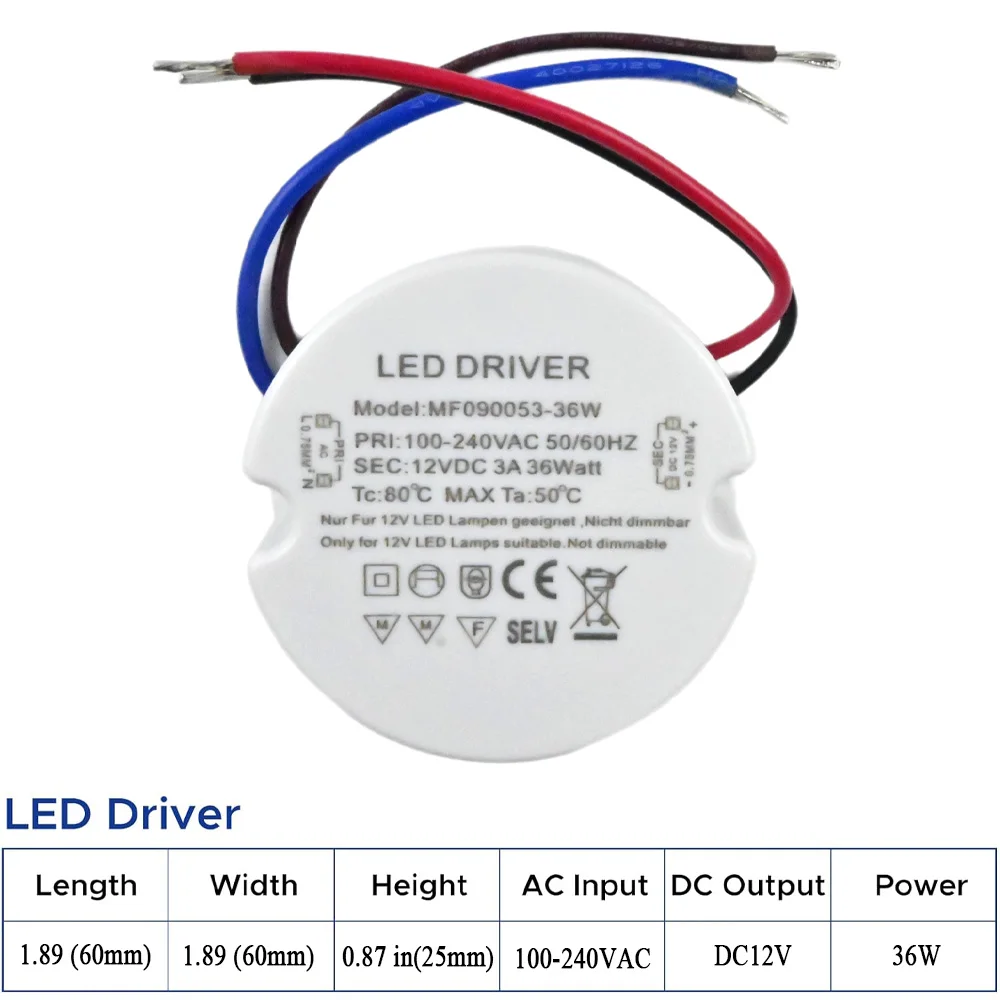 24W 30W 36W runder LED-Treiber Ultraschlankes LED-Netzteil Runder LED-Transformator AC 110V 220V 230V zu DC 12V 24V für LED-Lampe
