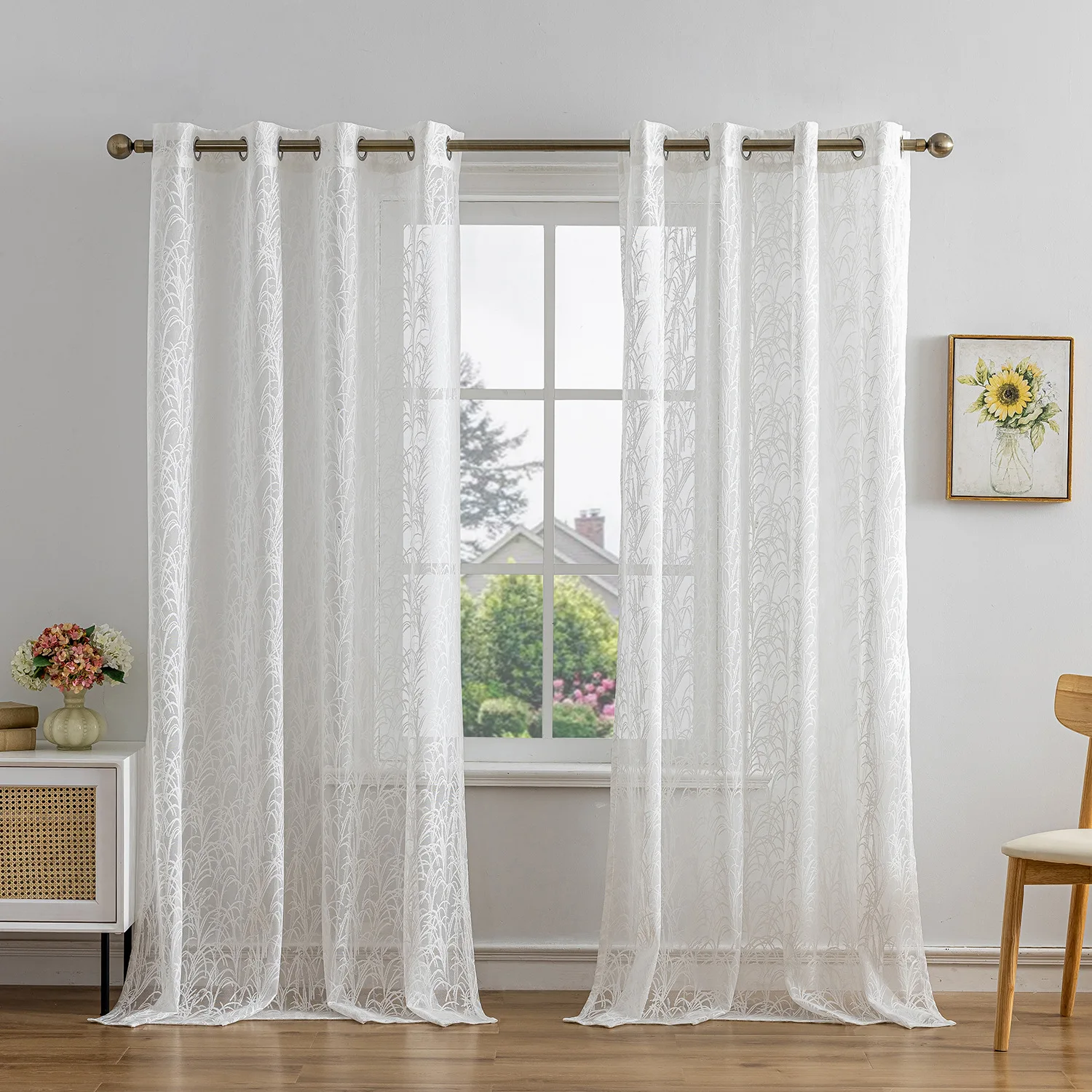 Light Blue Embossed Leaf Sheer Curtain Semi Sheer Window Voile Curtains For Home Bedroom Living Room Decor Custom Size