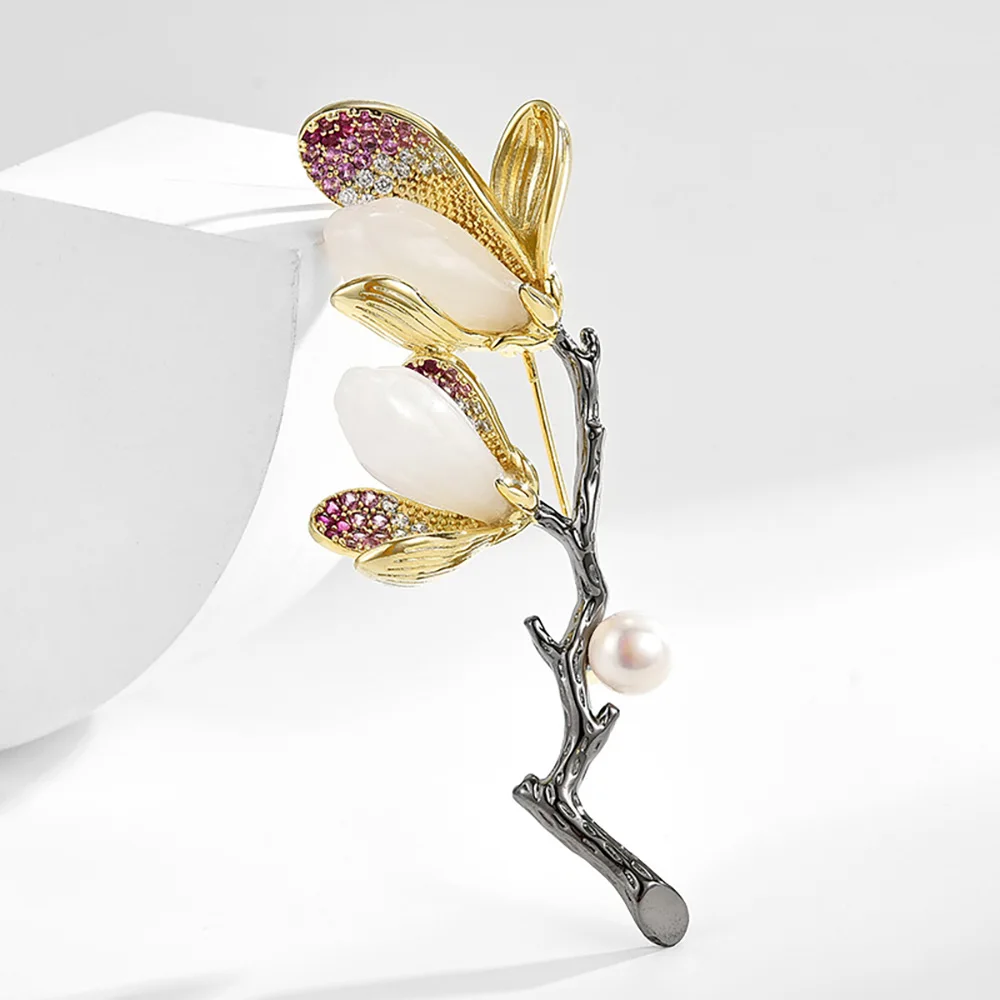 بروش ماغنوليا الأبيض الطازج: دبوس بدلة راقي وفاخر، عنصر مثالي للهدايا لإغلاق الأصدقاء #4