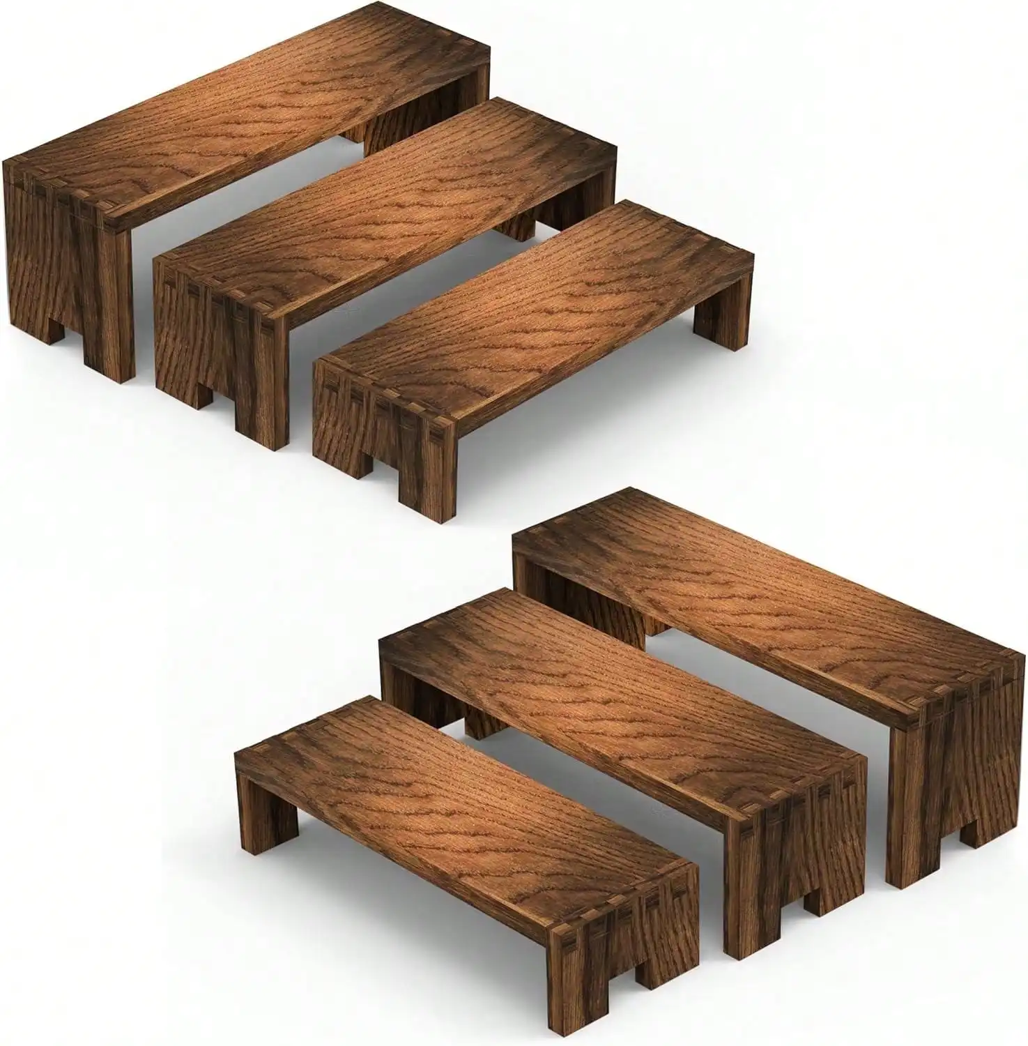 6/8 Pcs 2 Set Large Wooden Tiered Risers Display Stands For Vendor Events,Stackable Wooden Cupcake Display Stand,Farmhouse Decor Wood Dessert Table Display Set,Vendor Booth Display Items,Food Display Risers For Party