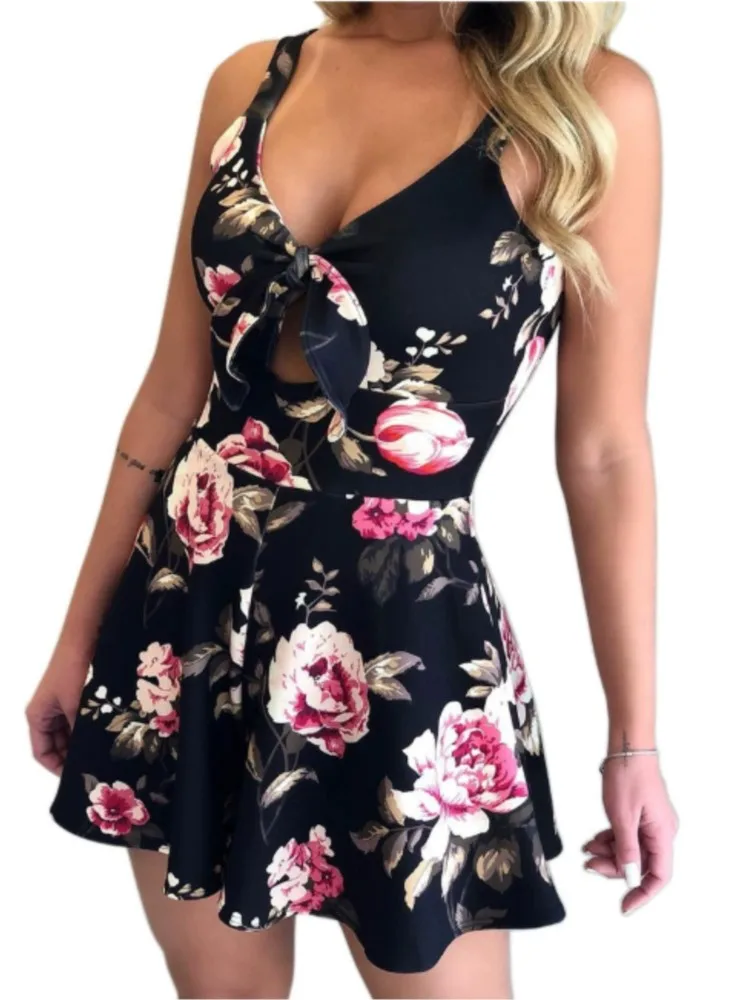 Nowy seksowny kombinezon z nadrukiem, z podwiązkami i kokardą, letnia moda, elegancki nadruk, casualowy kombinezon na wakacje i imprezy, odzież damska.