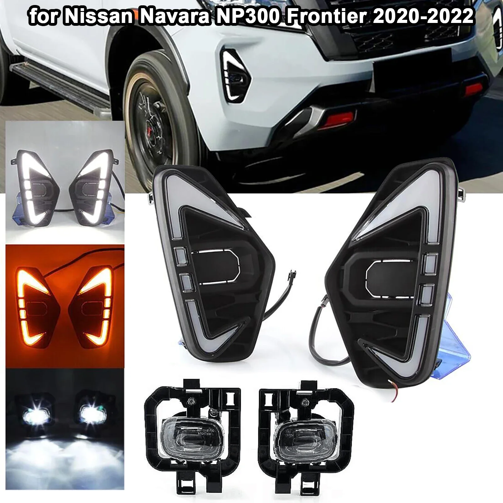 

Car LED Front Fog Light Dual-Color Dynamic Daytime Running Lights Signal Lamp For Nissan Navara NP300 Frontier 2020 2021 2022