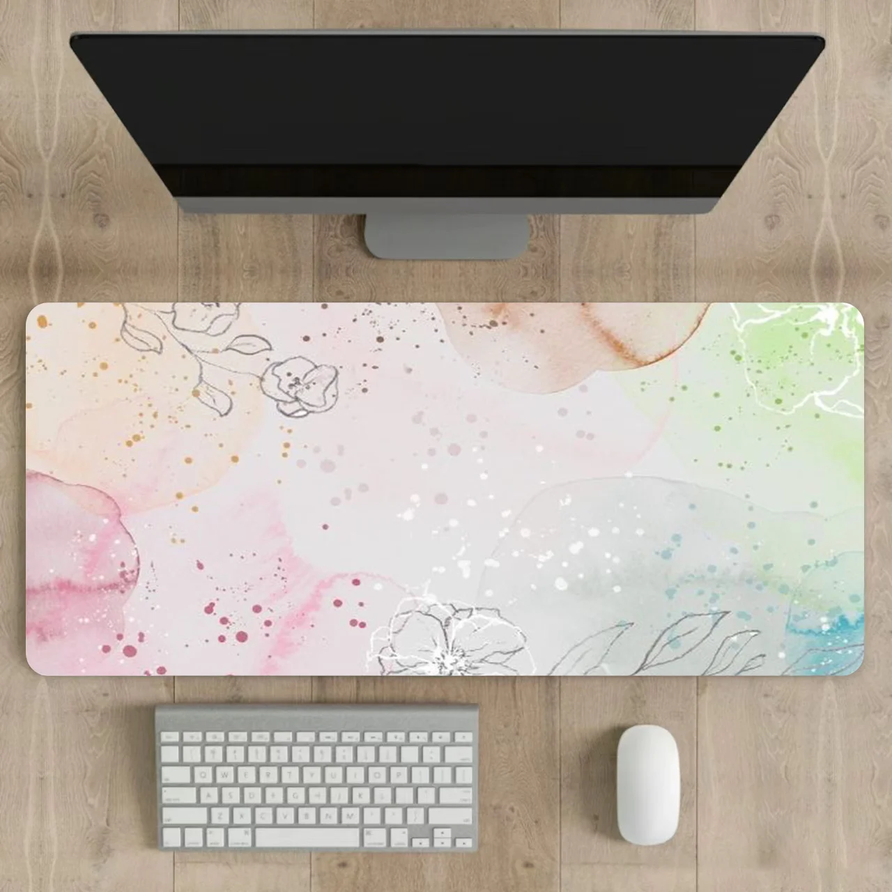 Large Gaming Mouse Pad Watercolor Floral and Abstract Splash Desktop Mat Office Mouse Mat 900×400 Laptop Accessories Play Mat