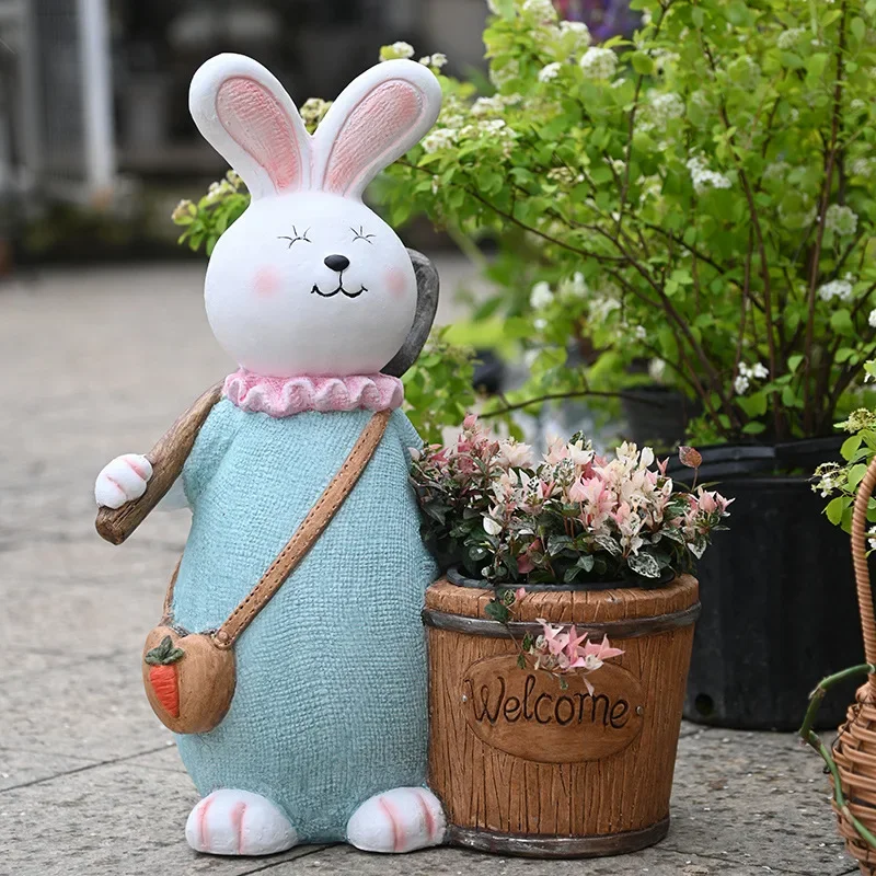 Outdoor Cute Cartoon Rabbit Ornament Garden Decoration Kindergarten Plant Corner Balcony Courtyard Animal Sculpture