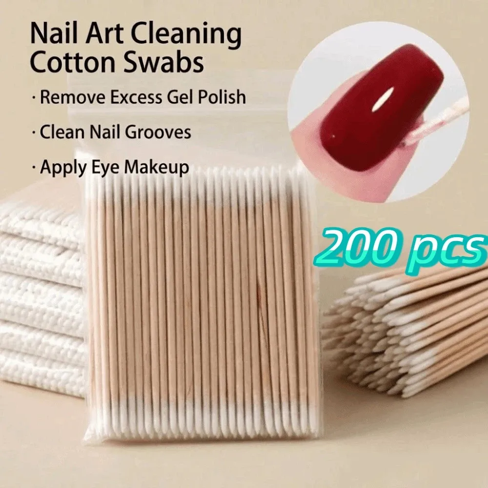 200 pcs Disposable Pointed Tip Cotton Swabs Double-head Precision Tatoo Microblading Cleaning Sticks Lint Free Multipurpose