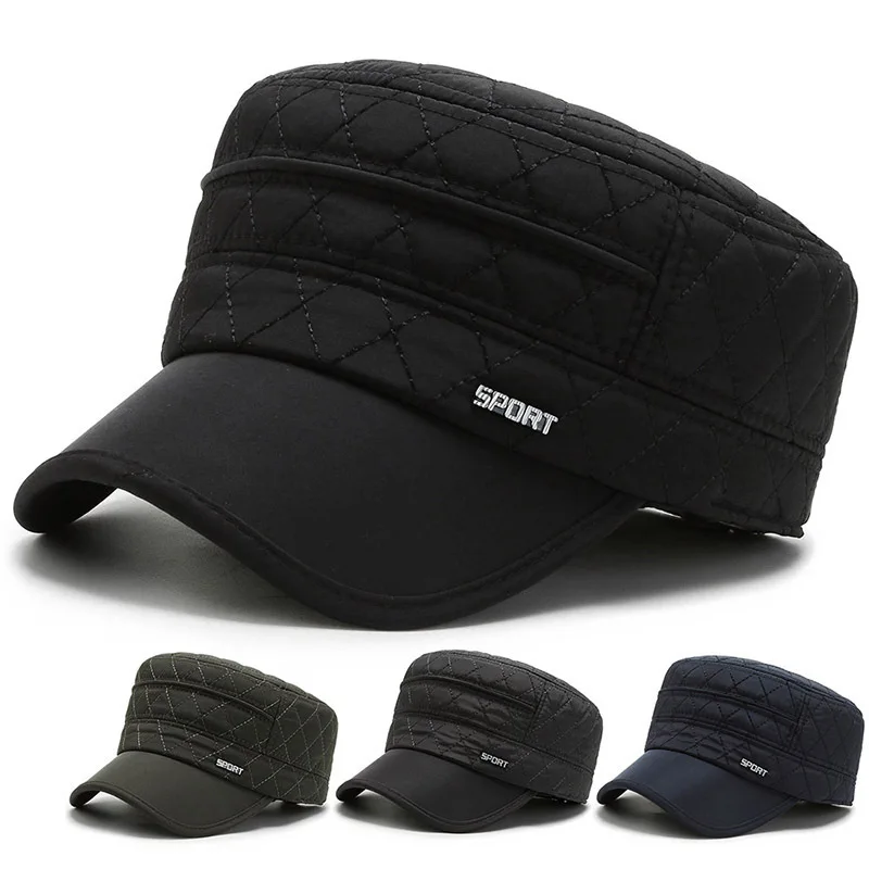 

Simple Winter New Middle Aged And Elderly Flat Cap Warm Caual Dad Cold Proof Embroidered Ear Protection Hat