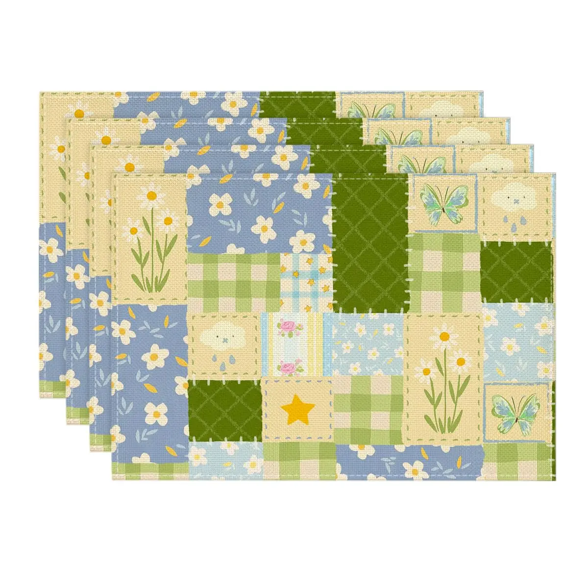 

Patchwork Buffalo Plaid Floral Spring Placemats,12x18 Inch Seasonal Summer Holiday Table Mats for Party Kitchen Dining Decor