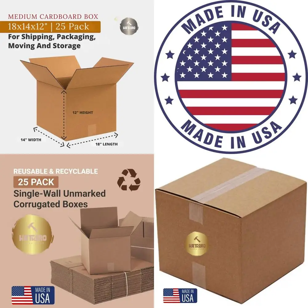 

Medium Cardboard Moving Boxes, 18x14x12 Inches, 25-Pack for Shipping, Packing, Storage