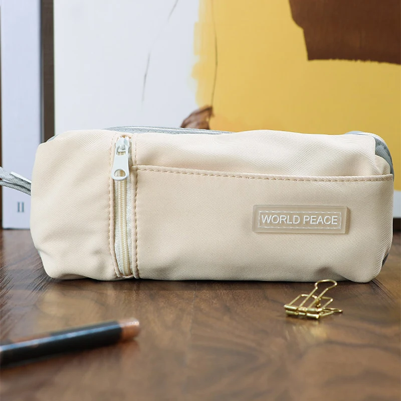 

1pc Large capacity canvas stationery storage bag, back to school portable pen case, suitable for classrooms and offices