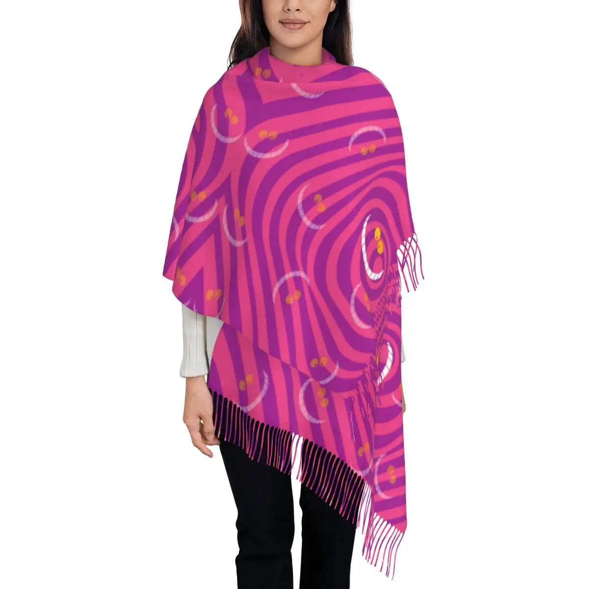 Custom Cheshire Cat Pattern Tassel Scarf Women Winter Warm Shawls Wraps Female Alice In Wonderland Scarves