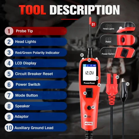 Autel PS100 тестер зонда мощности автомобильный 12 В/24 В автомобильный диагностический AVOметр тестовый инструмент для чтения цифровой вольтметр