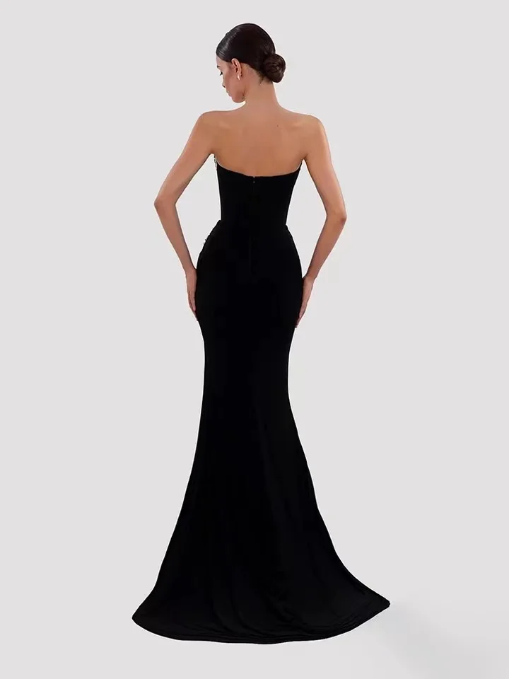 ED2402  Black High Slit Diamond Dress Velvet Evening Maxi Dress Ball Gowns For Women Evening Dresses Sexy  Luxurious