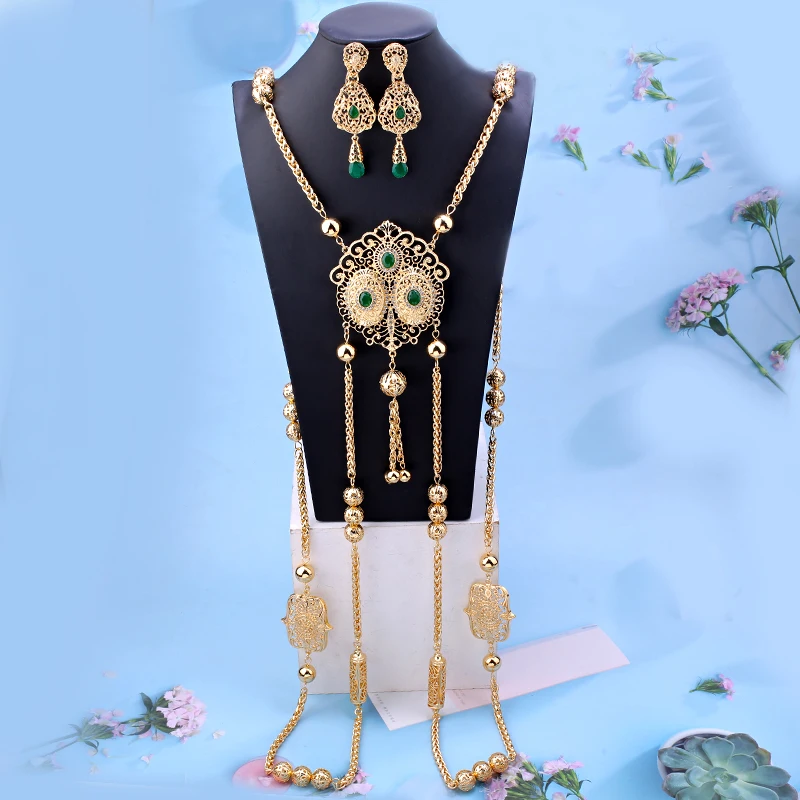 Gold Plated Moroccan Bride Body Jewelry Chain with Rhinestone Middle East Wedding Back Shoulder Chain for Women Ethnic Jewelry