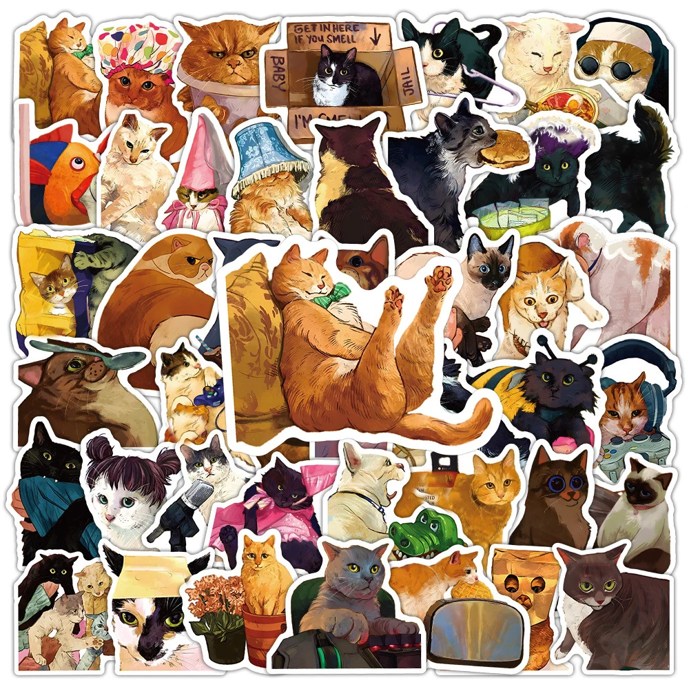 50 pieces cat life stickers - cute animal personalized decorative desktop stickers