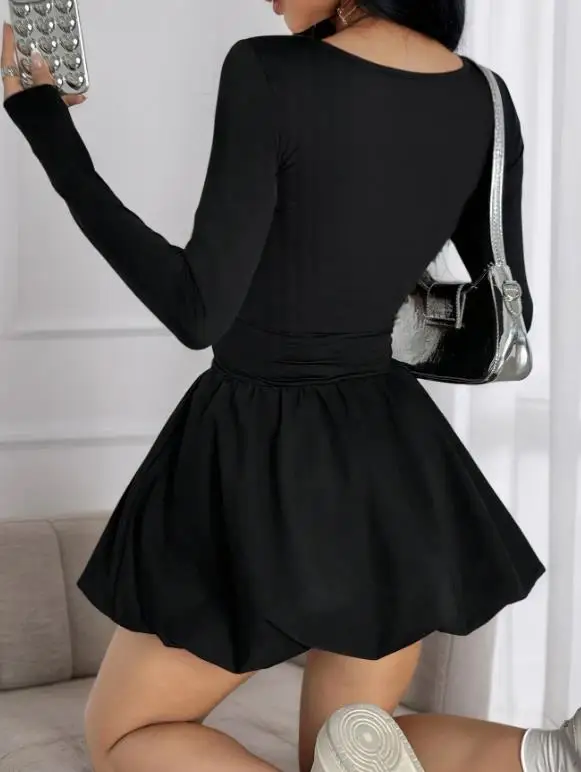 

Women's Long Sleeved Slim Fit Ruffle Edge Dress Sexy Floral Bud Hem Autumn Winter Fashion Elegant Casual Dress