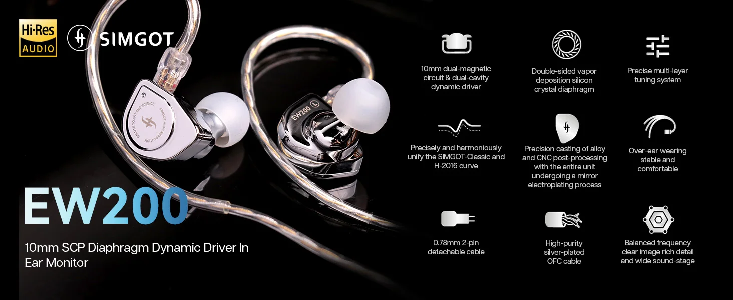 Simgot ew200 10mm scp Membran Dual-Magnet-Schaltung & Dual-Cavity Dynamic Driver In-Ear-Ohrhörer – Detail 1
