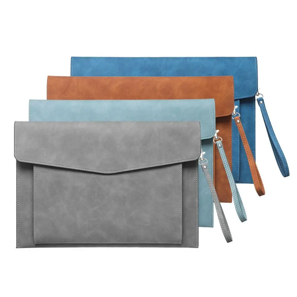 

Large Capacity A4 Leather Document Bag Simple Magnetic Button Business Briefcase Elegant Thickened Double Layer File Folder